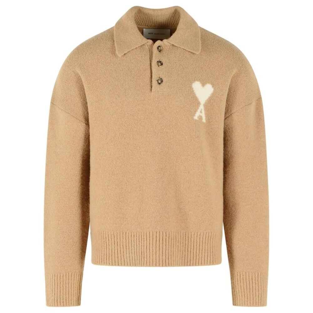 Ami Paris 'Ami De Cœur' Polo Shirt In Beige Alpaca Mastic Women